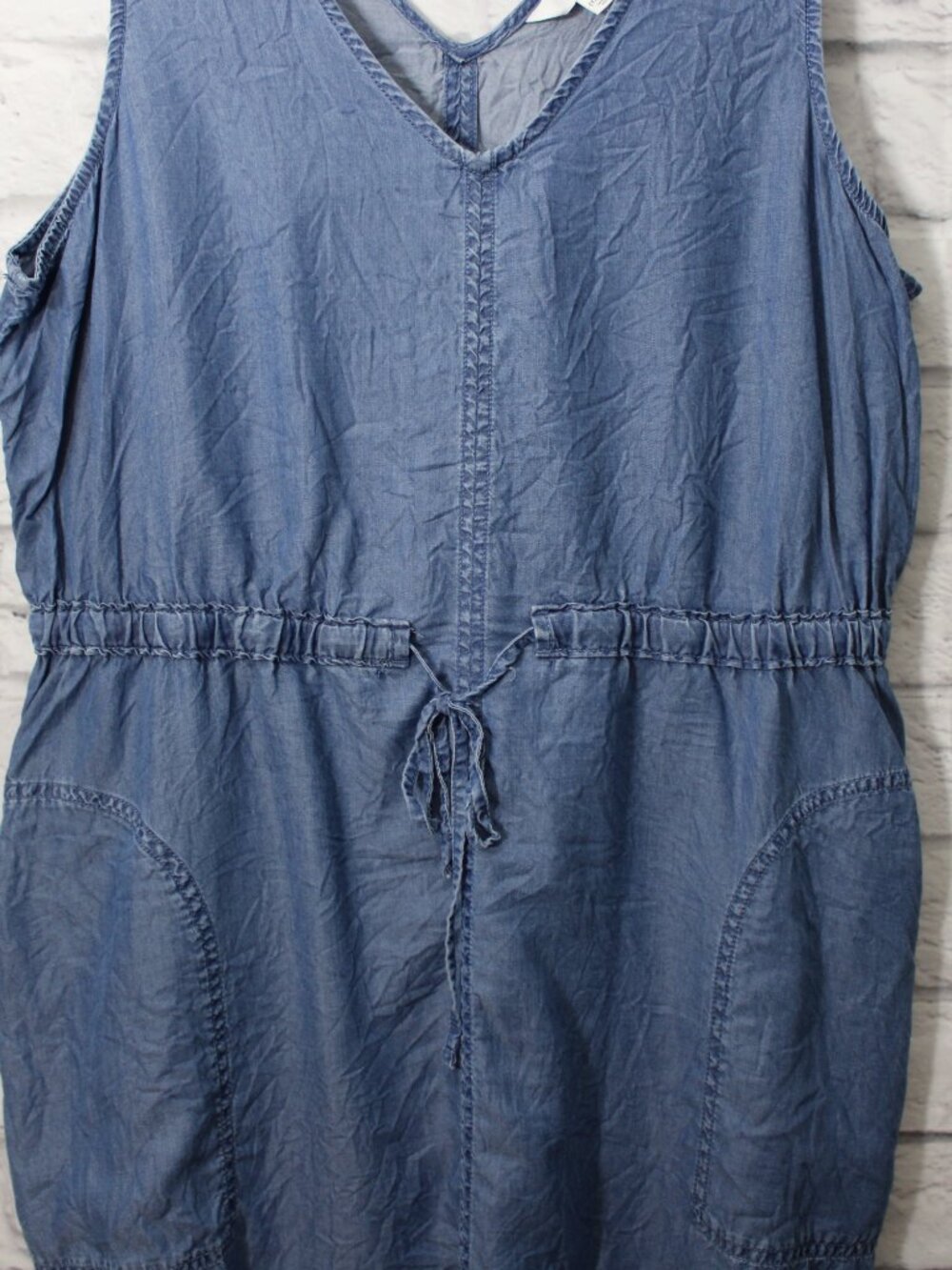 Time and Tru Large Blue Chambray Lyocell Utility Sleeveless Summer Casual Dress - Picture 3 of 9